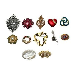 Brooch Mixed Lot Of 12 Variety Styles Materials Some Signed Wearable Vtg To Now